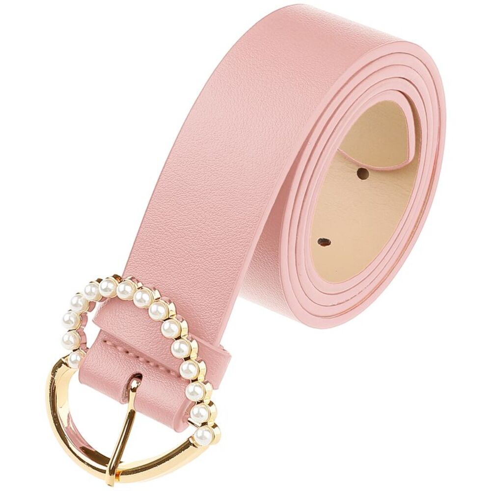 Stylish Heart-Shaped Buckle with Beads Encrusted Buckle Waistband Pink